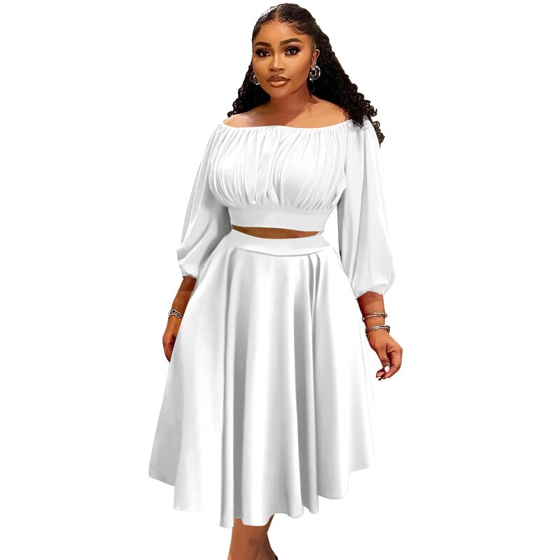 Women's Midi Skirt Set Manufacturer - High Waisted Plus Size Autumn Two Piece Casual