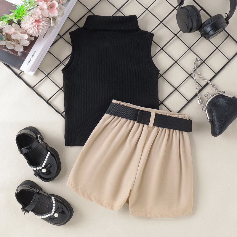 Girls Clothing Set Manufacturer - 2024 Summer Sleeveless Turtleneck Vest A-Line Skirt