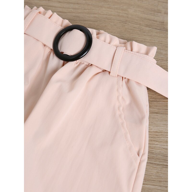 Girls Two Piece Set Manufacturer - 2024 Summer Off Shoulder Blouse Button Belt Pants