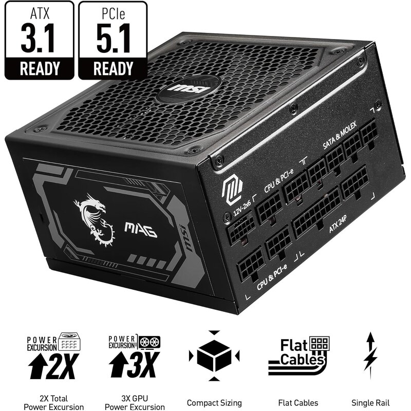 Power Supply Manufacturer - MSI MAG A1250GL PCIE5 1250W 80+Gold Fully Modular ATX3.1