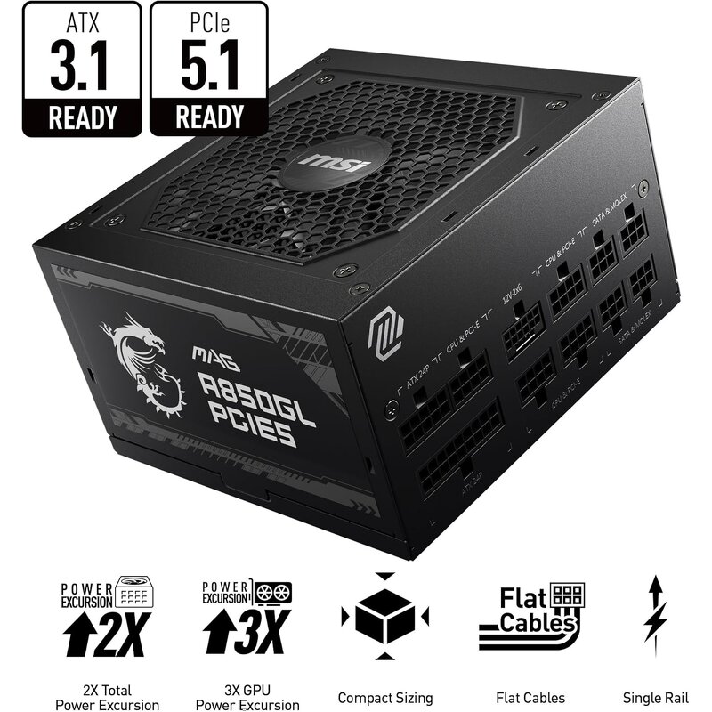 Power Supply Manufacturer - MSI MAG A850GL PCIE5 850W 80+Gold Fully Modular ATX3.1