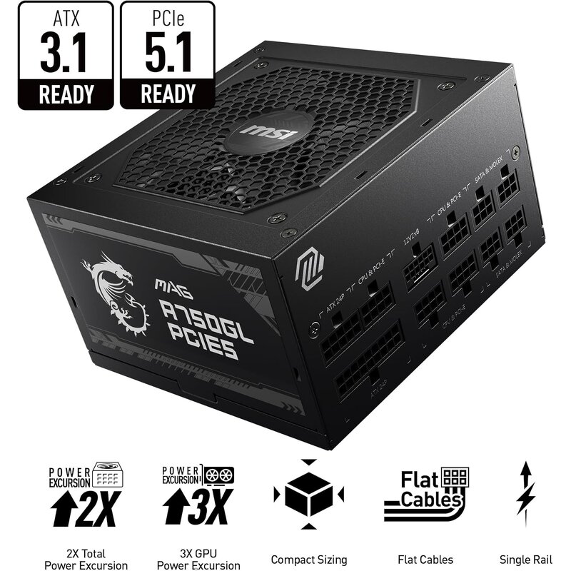 Power Supply Manufacturer - MSI MAG A750GL PCIE5 750W 80+Gold Fully Modular ATX3.1