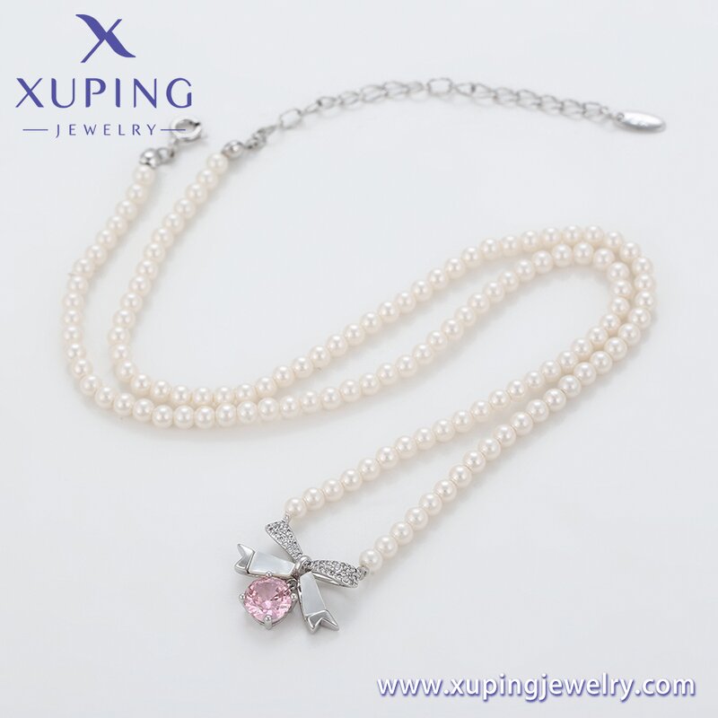 Women Necklace Manufacturer - XUPING X000967192 Pink Ribbon Bow Pearl Beaded