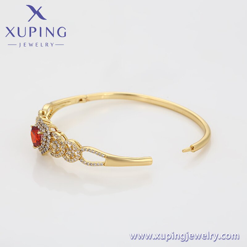 Women Bangle Manufacturer - XUPING X000987174 14K Gold Plated Red Stone Heart Wedding