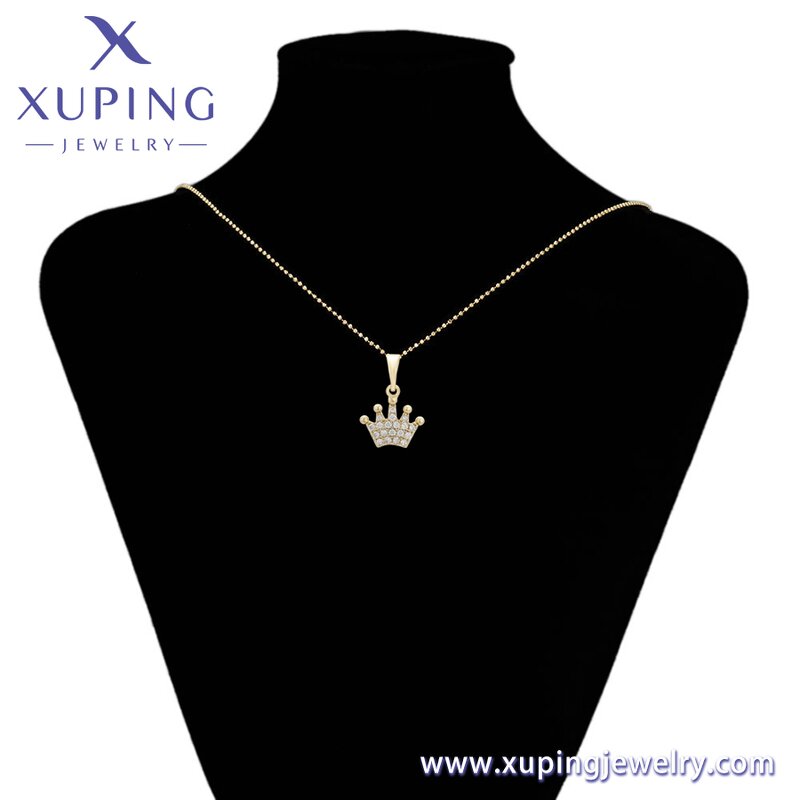 Pendant Manufacturer - XUPING X000987849 14K Gold Plated Iced Out Crown Necklace