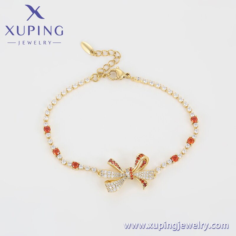 Women Bracelet Manufacturer - XUPING X000925809 14K Gold Plated Ribbon Crystal Vintage
