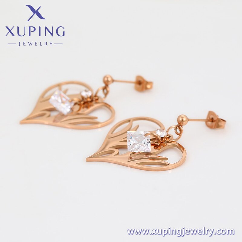 Hook Earring Manufacturer - XUPING 80915 Stainless Steel Rose Gold Tulip Flower Heart
