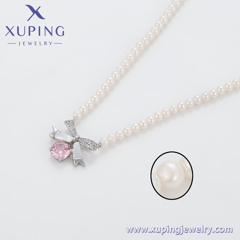 Women Necklace Manufacturer - XUPING X000967192 Pink Ribbon Bow Pearl Beaded
