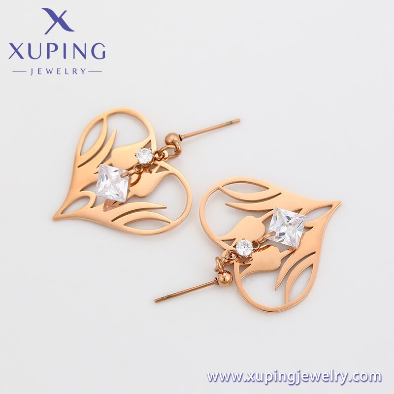 Hook Earring Manufacturer - XUPING 80915 Stainless Steel Rose Gold Tulip Flower Heart
