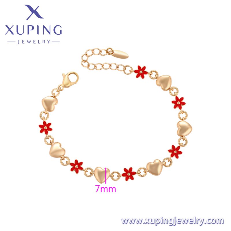 Women Bracelet Manufacturer - XUPING X000973574 18K Gold Plated Flower Red Heart Chain
