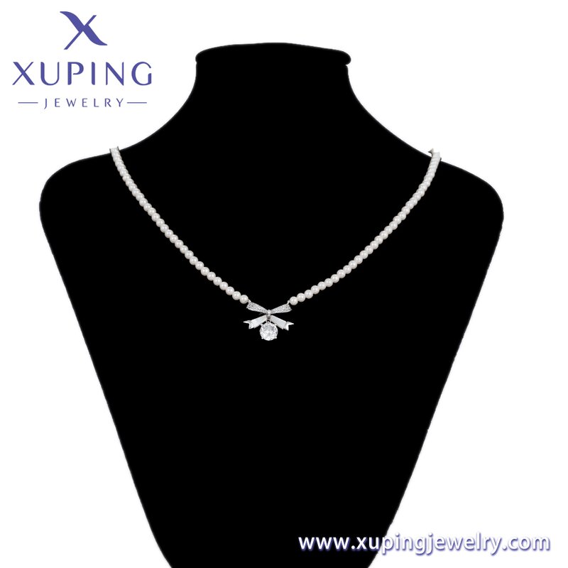 Women Necklace Manufacturer - XUPING X000967194 Platinum Plated Ribbon Beaded Simple