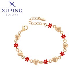 Women Bracelet Manufacturer - XUPING X000973574 18K Gold Plated Flower Red Heart Chain