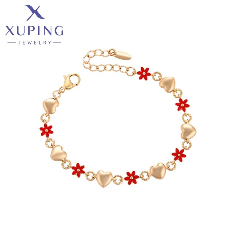 Women Bracelet Manufacturer - XUPING X000973574 18K Gold Plated Flower Red Heart Chain