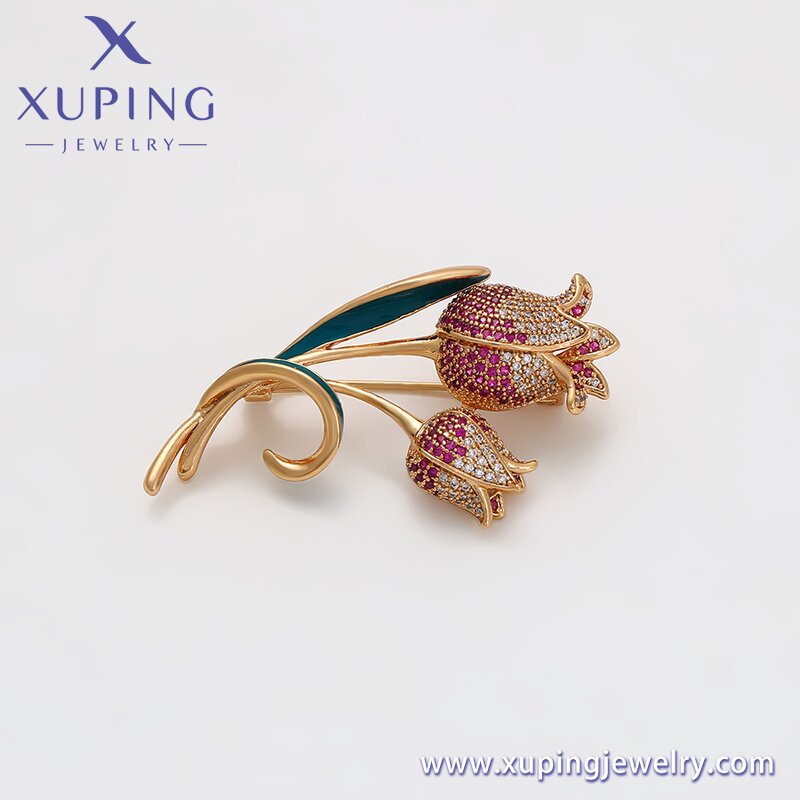 Women Brooch Manufacturer - XUPING A00669935 18K Gold Plated CZ Tulip Flower Fashion