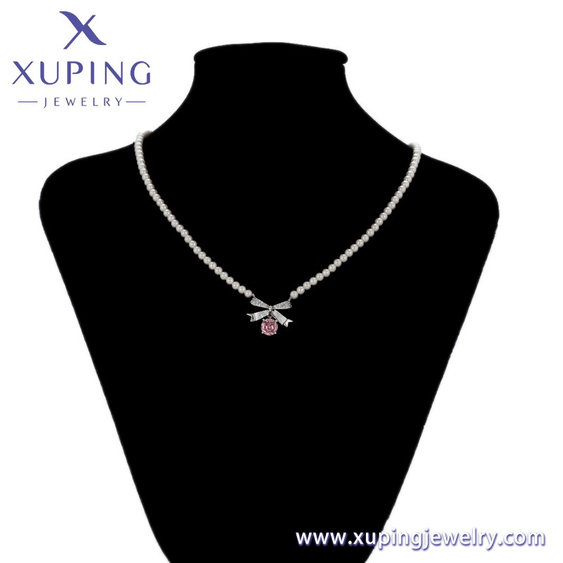 Women Necklace Manufacturer - XUPING X000967192 Pink Ribbon Bow Pearl Beaded