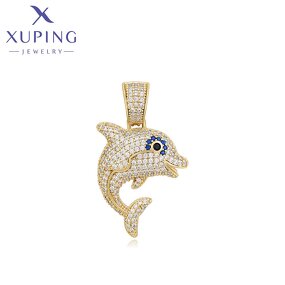 Pendant Manufacturer - XUPING X000810371 14K Gold Plated Dolphin Animal Iced Out