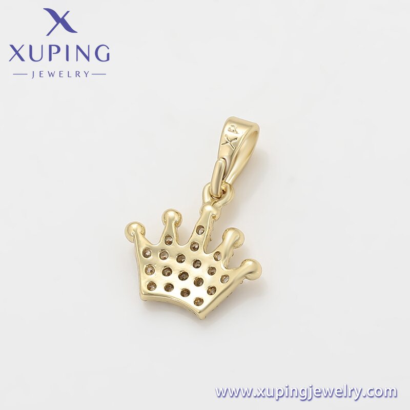 Pendant Manufacturer - XUPING X000987849 14K Gold Plated Iced Out Crown Necklace