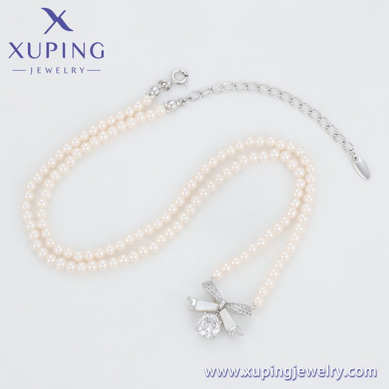 Women Necklace Manufacturer - XUPING X000967194 Platinum Plated Ribbon Beaded Simple