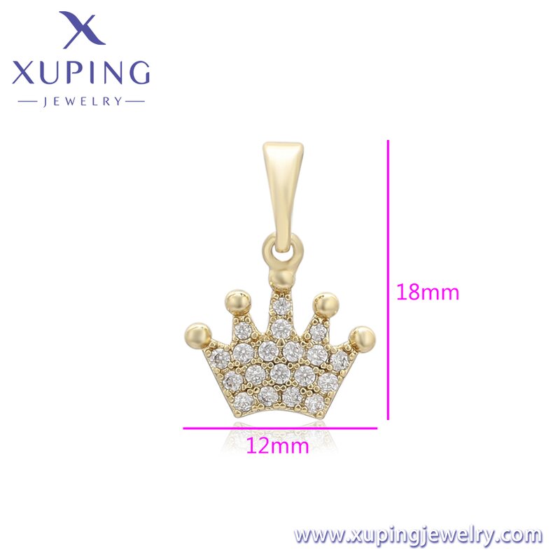 Pendant Manufacturer - XUPING X000987849 14K Gold Plated Iced Out Crown Necklace