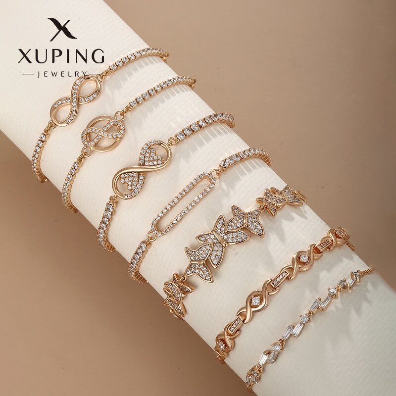 Women Bracelet Manufacturer - XUPING Gold Plated CZ Butterfly Bow Flower Tennis Charm
