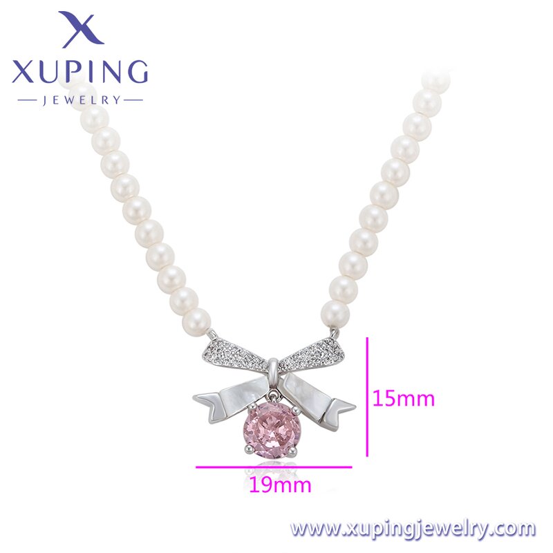 Women Necklace Manufacturer - XUPING X000967192 Pink Ribbon Bow Pearl Beaded