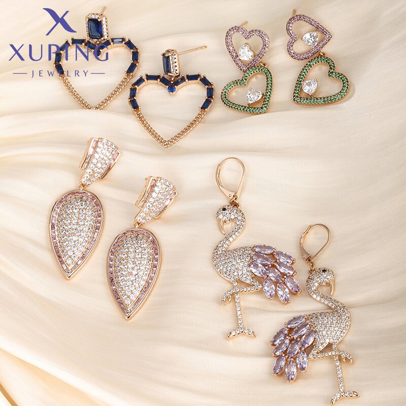 Earring Manufacturer - XUPING 14K/18K Gold Plated Huggie Hoop Rhinestone Wedding Stud