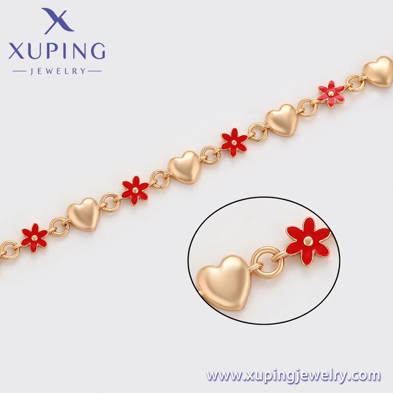 Women Bracelet Manufacturer - XUPING X000973574 18K Gold Plated Flower Red Heart Chain