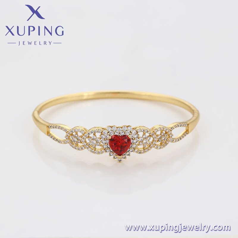 Women Bangle Manufacturer - XUPING X000987174 14K Gold Plated Red Stone Heart Wedding
