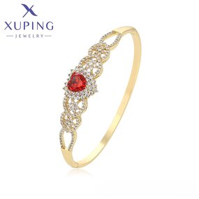 Women Bangle Manufacturer - XUPING X000987174 14K Gold Plated Red Stone Heart Wedding