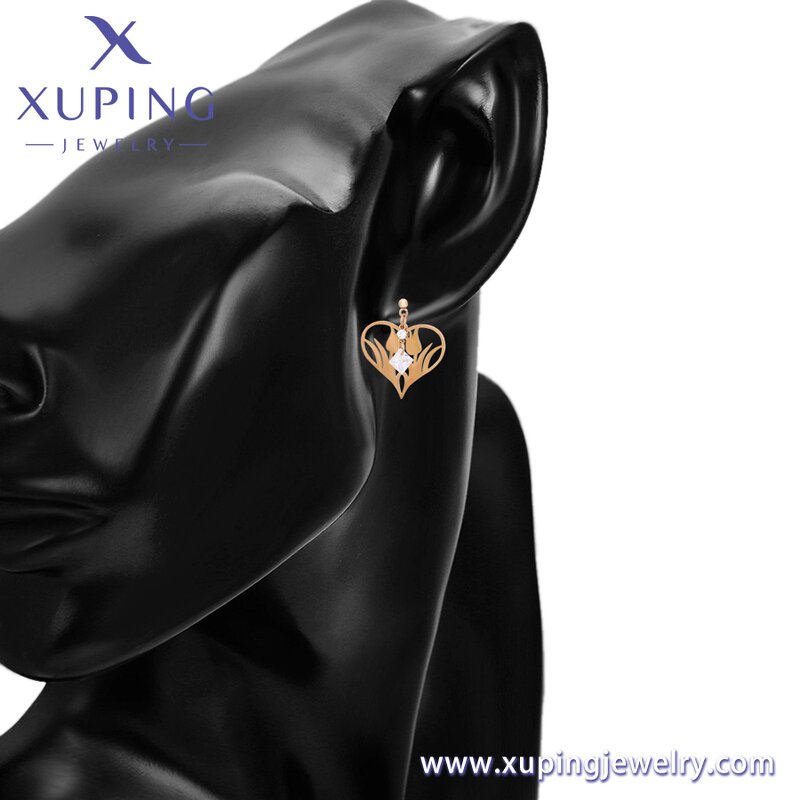 Hook Earring Manufacturer - XUPING 80915 Stainless Steel Rose Gold Tulip Flower Heart