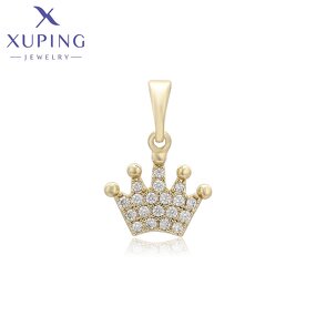 Pendant Manufacturer - XUPING X000987849 14K Gold Plated Iced Out Crown Necklace
