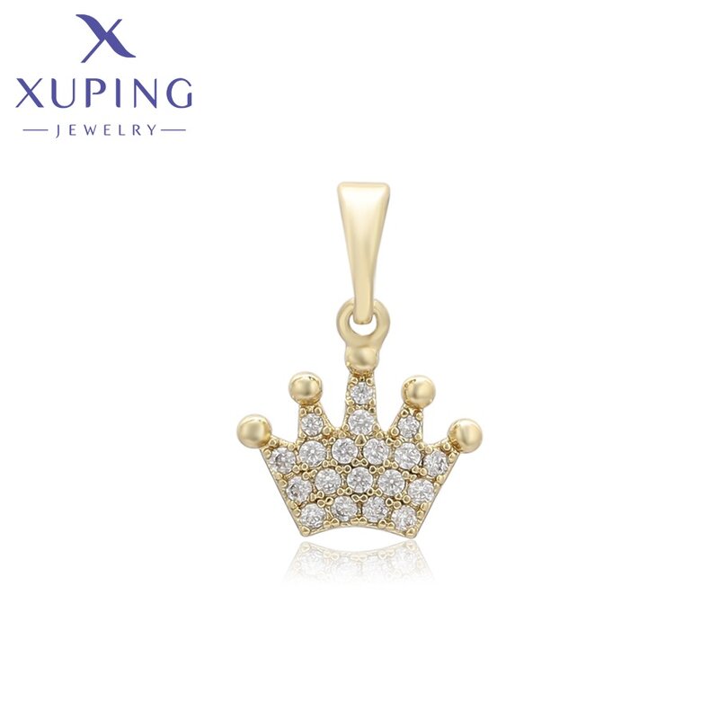 Pendant Manufacturer - XUPING X000987849 14K Gold Plated Iced Out Crown Necklace