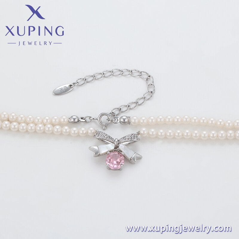 Women Necklace Manufacturer - XUPING X000967192 Pink Ribbon Bow Pearl Beaded
