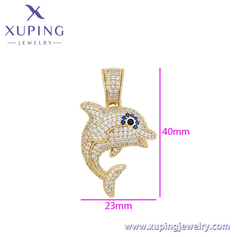Pendant Manufacturer - XUPING X000810371 14K Gold Plated Dolphin Animal Iced Out