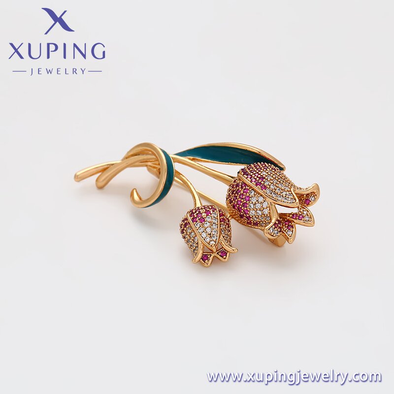 Women Brooch Manufacturer - XUPING A00669935 18K Gold Plated CZ Tulip Flower Fashion