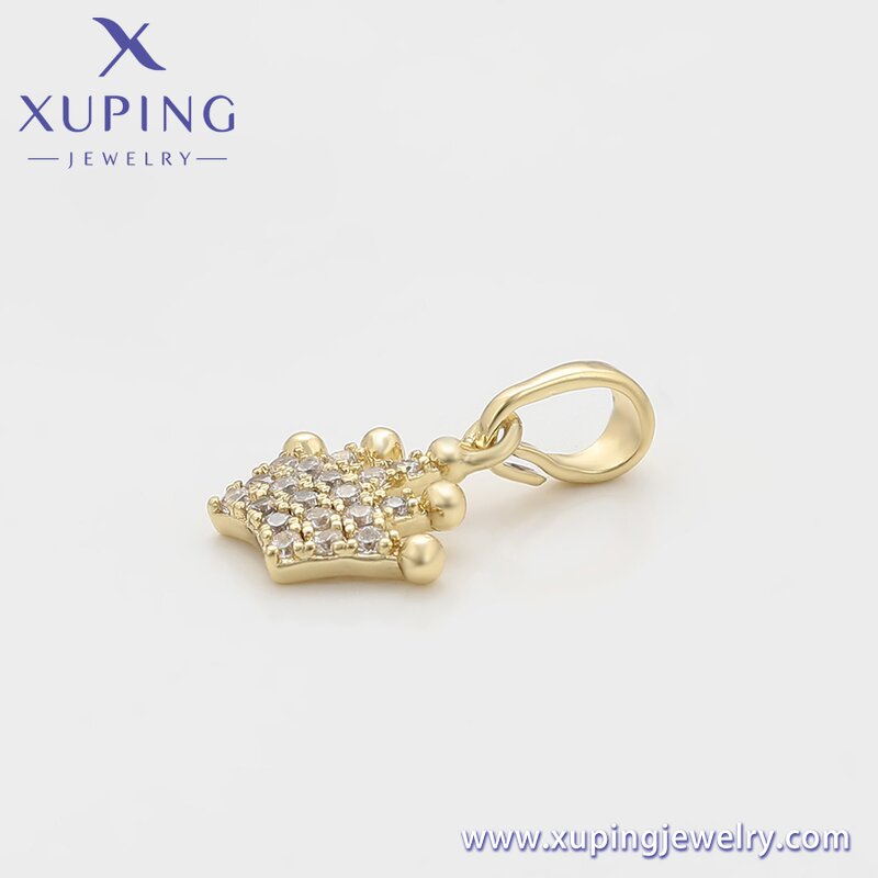 Pendant Manufacturer - XUPING X000987849 14K Gold Plated Iced Out Crown Necklace