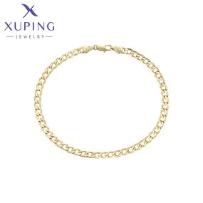 Women Anklet Manufacturer - XUPING X000991636 14K Gold Plated Simple Cuban Foot Chain