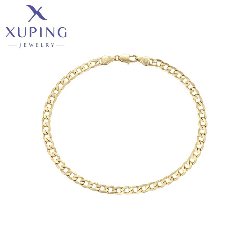 Women Anklet Manufacturer - XUPING X000991636 14K Gold Plated Simple Cuban Foot Chain