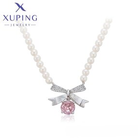 Women Necklace Manufacturer - XUPING X000967192 Pink Ribbon Bow Pearl Beaded