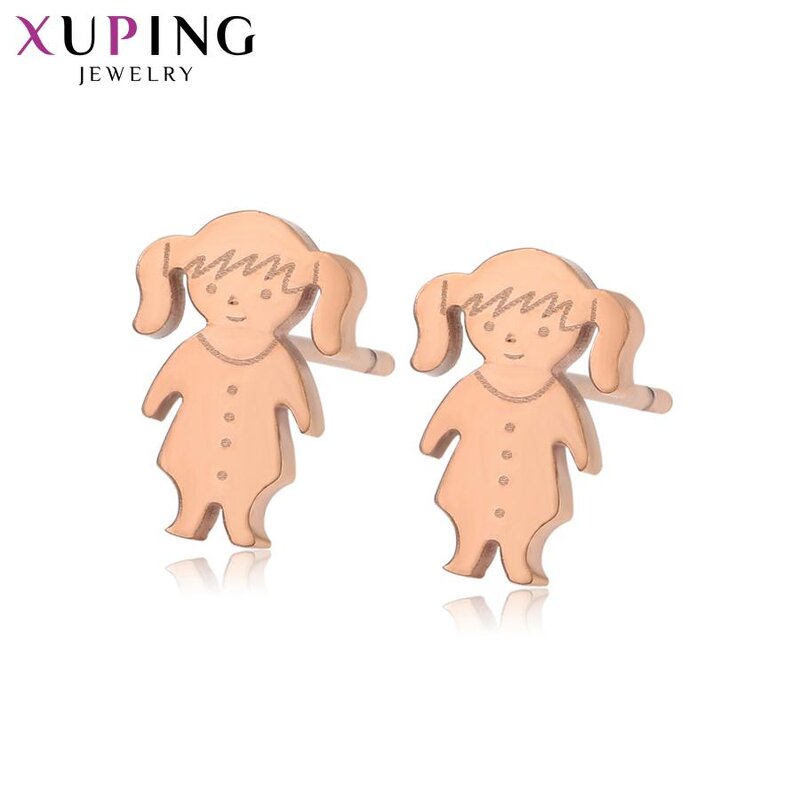 Stud Earring Manufacturer - XUPING 98589 Stainless Steel Rose Gold Plated Cute Girl