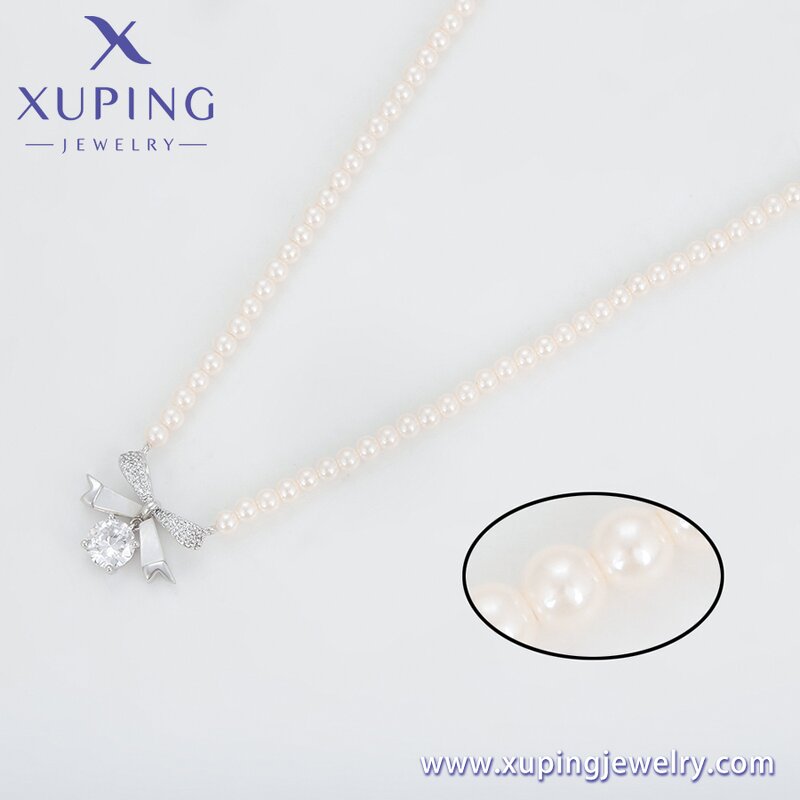 Women Necklace Manufacturer - XUPING X000967194 Platinum Plated Ribbon Beaded Simple