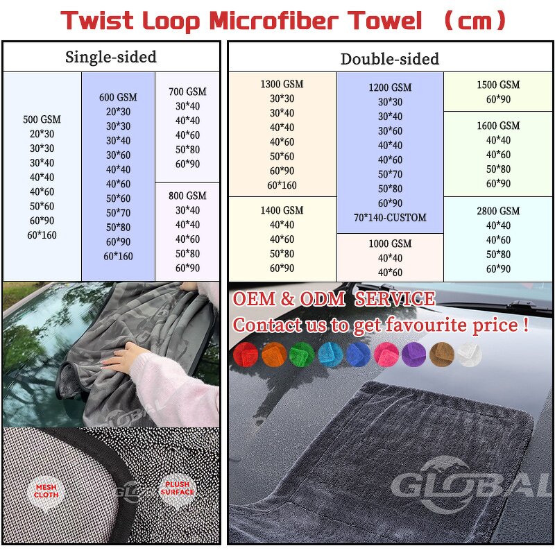 Car Drying Towel Manufacturer - Professional 600-1600gsm Double Sided Twisted Loop