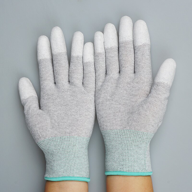 Work Gloves Manufacturer - Customizable Anti Static Knitted White PU ESD Carbon Fiber Top Fit