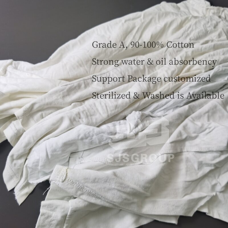 Cleaning Rags Manufacturer - Grade A 10-25kg Industrial Oil Absorbent White t Shirt Cotton Scraps