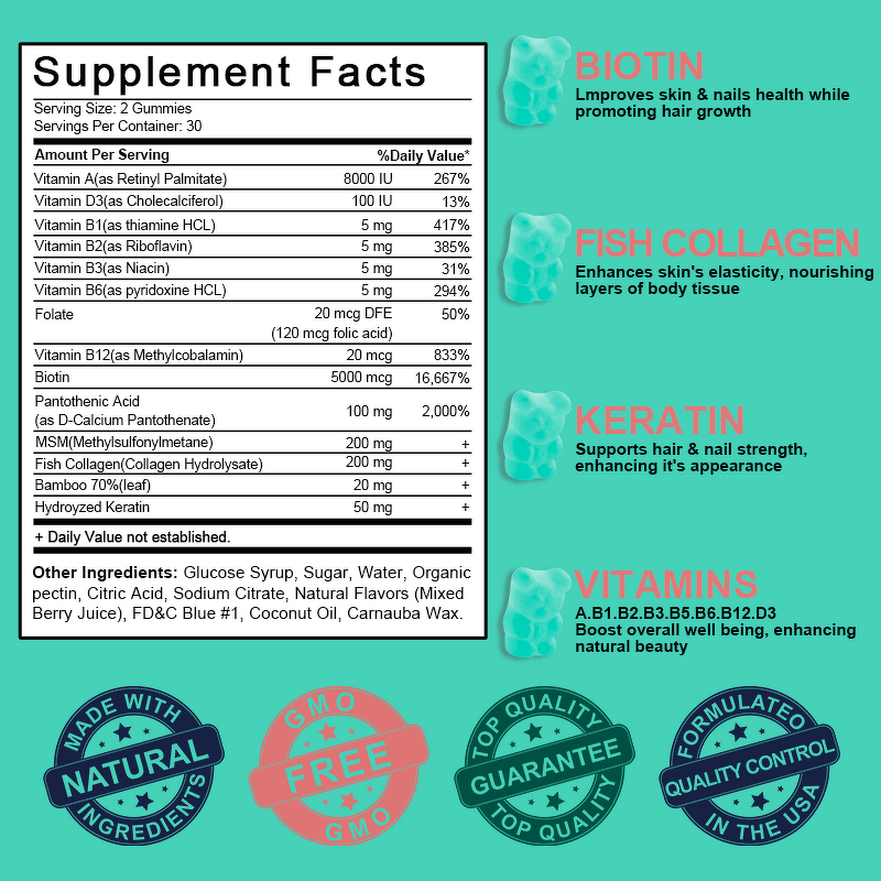 Hair Growth Gummies Manufacturer - Beauty Biotin Collagen Keratin Halal Gummy Bears