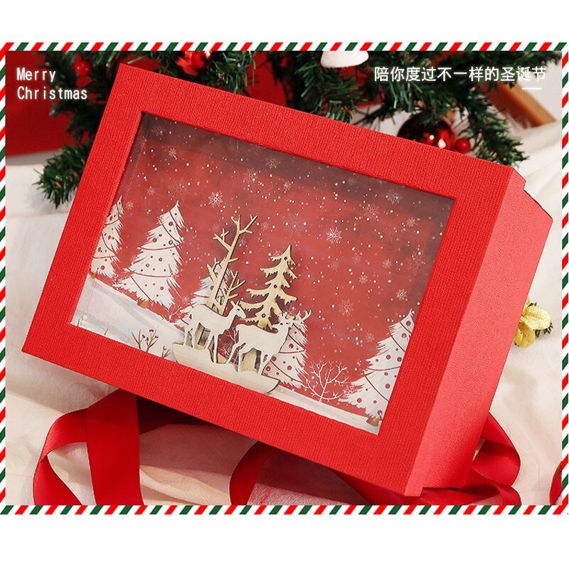 Gift Box - Manufacturer - TikTok Christmas - Square Wood Carving - Cosmetic Packaging - Deer Tree Design