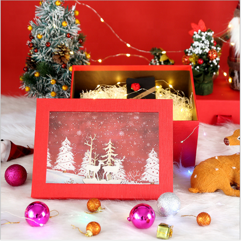 Gift Box - Manufacturer - TikTok Christmas - Square Wood Carving - Cosmetic Packaging - Deer Tree Design