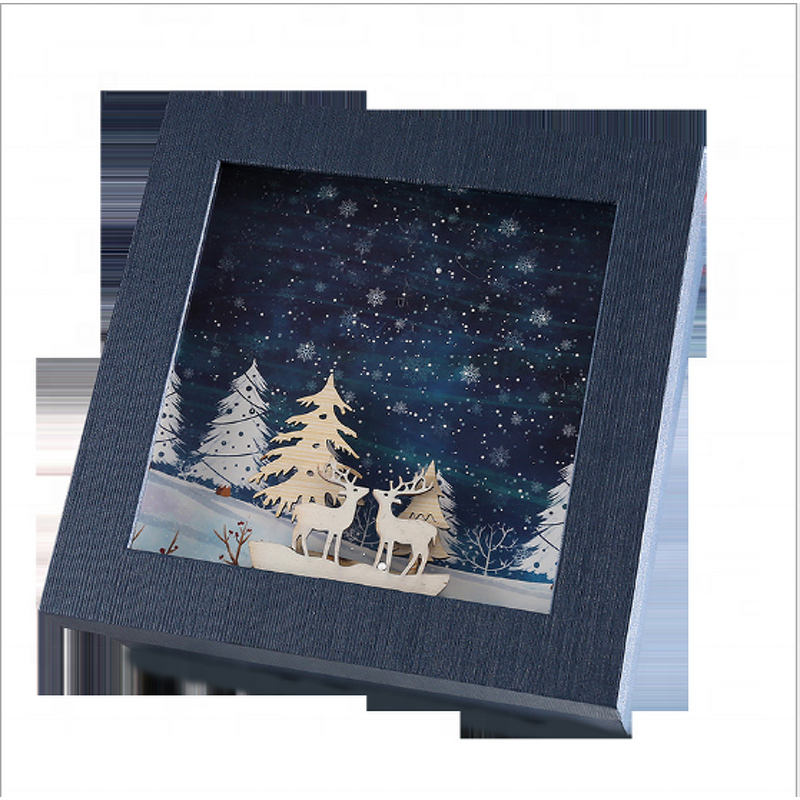 Gift Box - Manufacturer - TikTok Christmas - Square Wood Carving - Cosmetic Packaging - Deer Tree Design