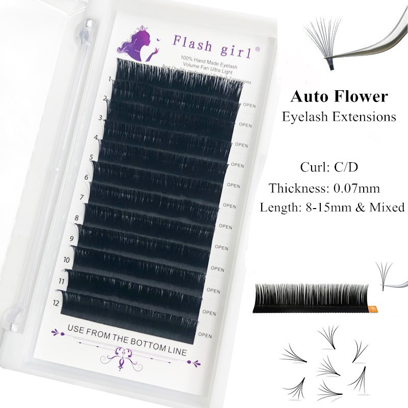 Eyelash Extensions Manufacturer - OEM 0.07mm Auto Flowering Silky Premade Fan