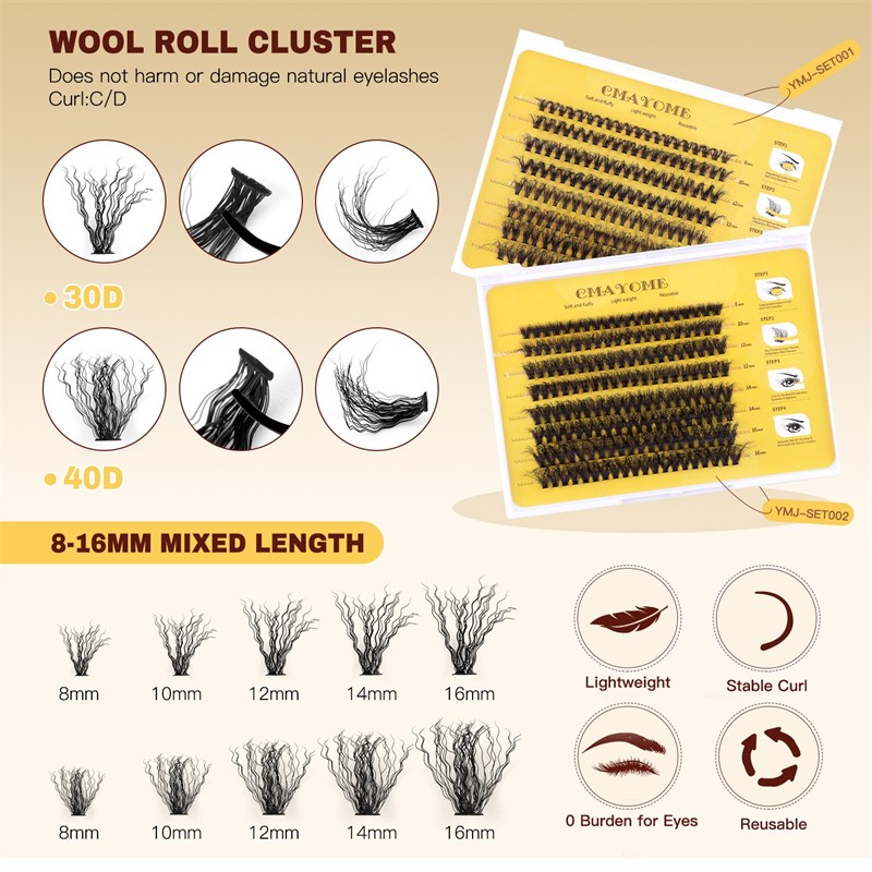 DIY Curly Eyelashes Factory - OEM 30D/40D Wavy Extension Set Fan Pack